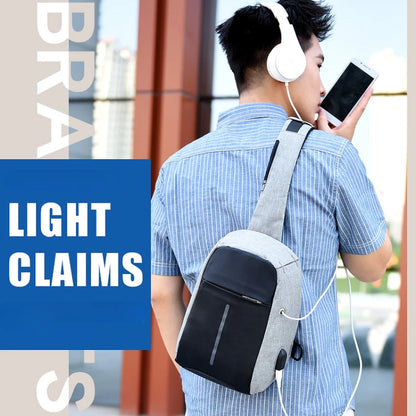 Sling Bag for Men Women, Shoulder Backpack Chest Bags Crossbody Daypack with USB Charging Port & Headphone Hole