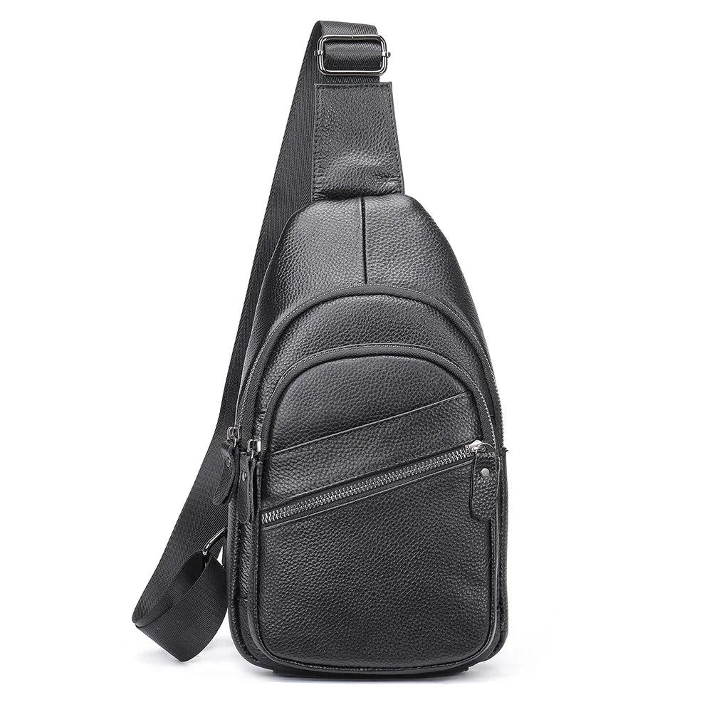 Sling Men's Side s Casual Sport Pack Genuine Leather Shoulder s Black Travel Chest Bag 1808
