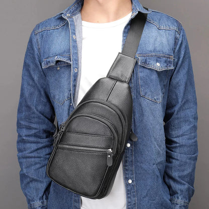 Sling Men's Side s Casual Sport Pack Genuine Leather Shoulder s Black Travel Chest Bag 1808