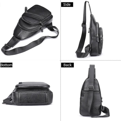 Sling Men's Side s Casual Sport Pack Genuine Leather Shoulder s Black Travel Chest Bag 1808