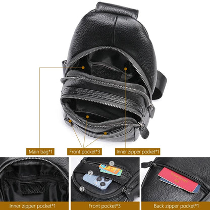 Sling Men's Side s Casual Sport Pack Genuine Leather Shoulder s Black Travel Chest Bag 1808