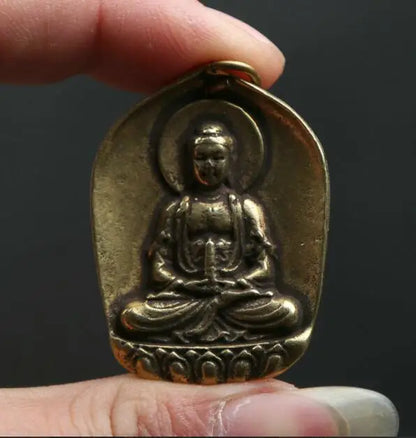 Small Curio China Buddhism Bronze Shakyamuni Amitabha Buddha Wealth Pendant