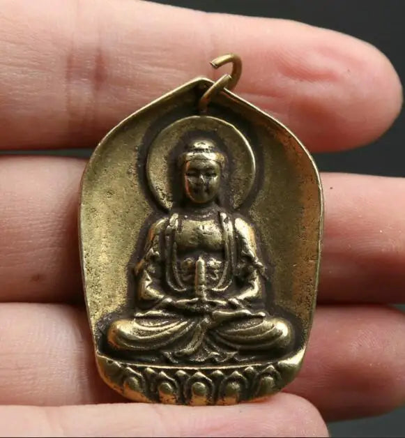 Small Curio China Buddhism Bronze Shakyamuni Amitabha Buddha Wealth Pendant
