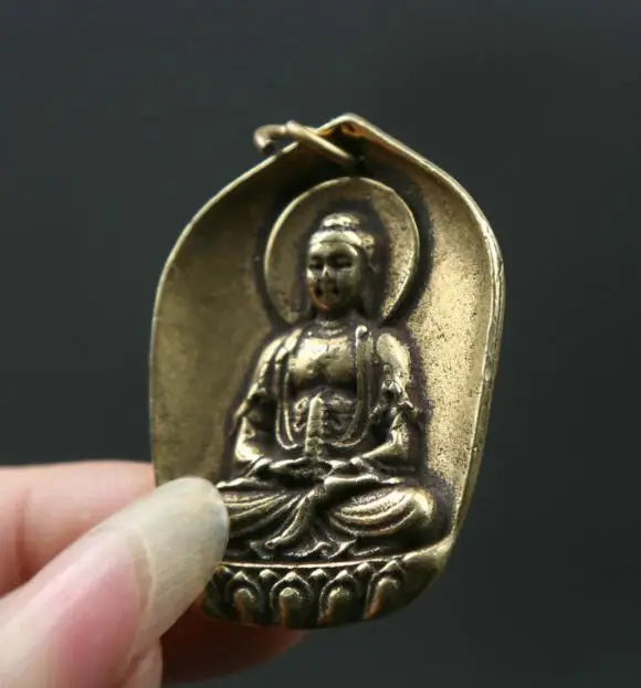 Small Curio China Buddhism Bronze Shakyamuni Amitabha Buddha Wealth Pendant