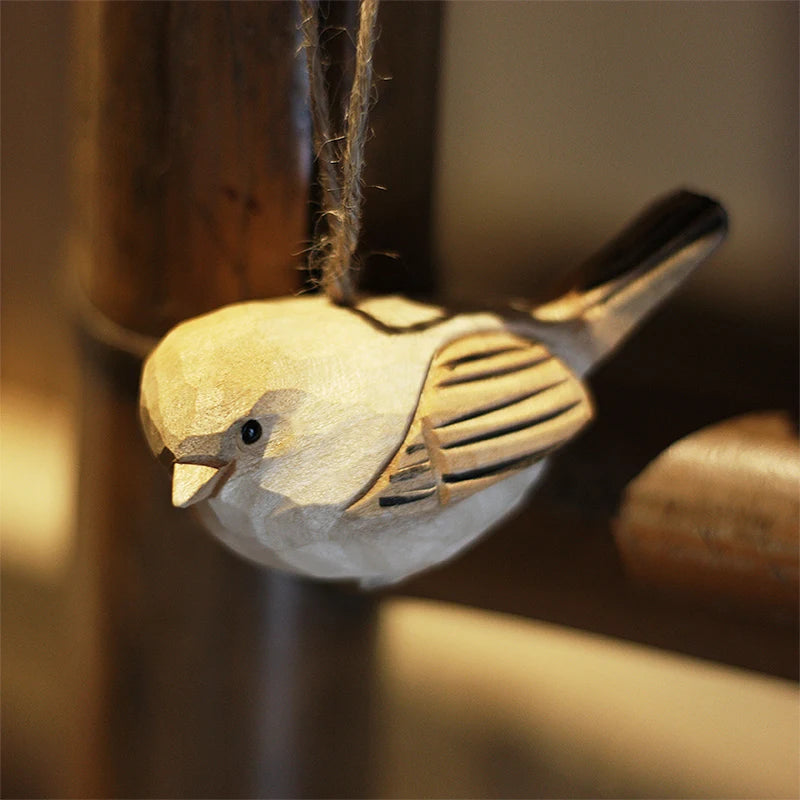 Small Fat Bird Wooden  Carving  Fat Bird Pendant  Solid Wood Fat  Bird Nordic  Style Creative Decoration Crafts play with