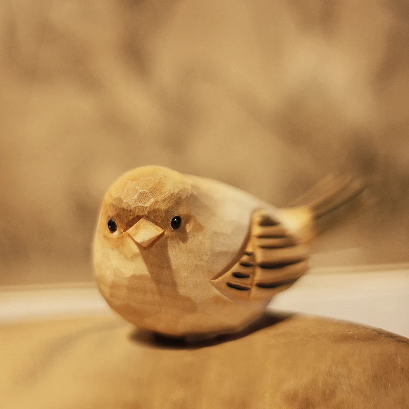Small Fat Bird Wooden  Carving  Fat Bird Pendant  Solid Wood Fat  Bird Nordic  Style Creative Decoration Crafts play with