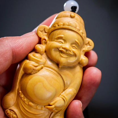 Small Leaf Boxwood 8 cm carved wooden pieces decorative arts and crafts figure decoration God of wealth
