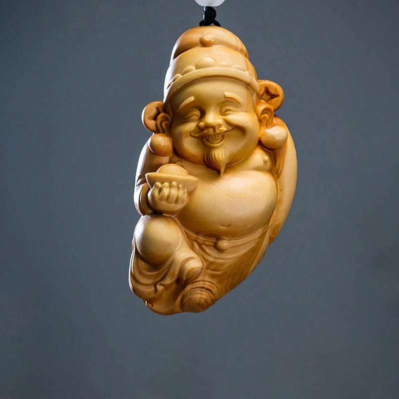 Small Leaf Boxwood 8 cm carved wooden pieces decorative arts and crafts figure decoration God of wealth