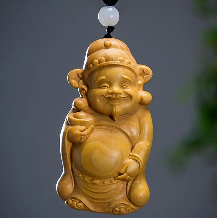 Small Leaf Boxwood 8 cm carved wooden pieces decorative arts and crafts figure decoration God of wealth