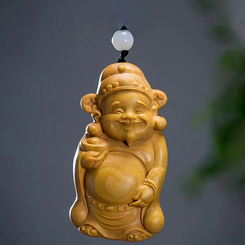 Small Leaf Boxwood 8 cm carved wooden pieces decorative arts and crafts figure decoration God of wealth