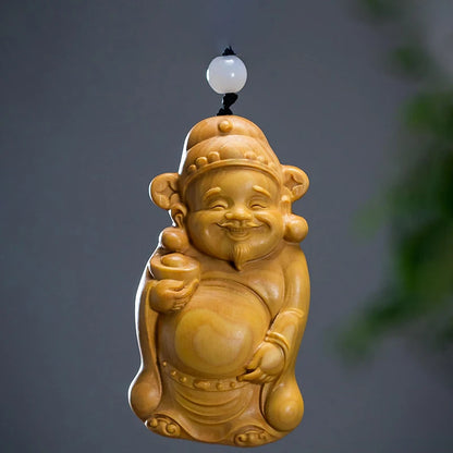 Small Leaf Boxwood 8 cm carved wooden pieces decorative arts and crafts figure decoration God of wealth
