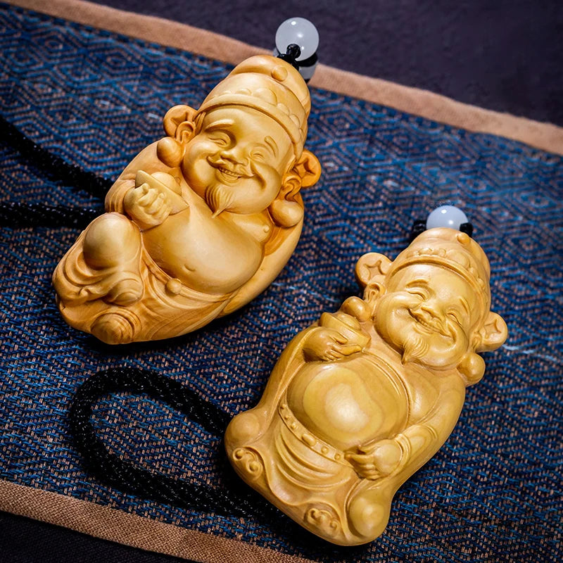 Small Leaf Boxwood 8 cm carved wooden pieces decorative arts and crafts figure decoration God of wealth