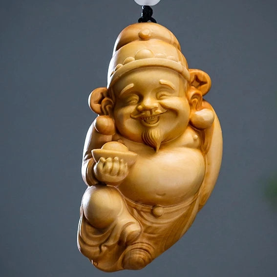 Small Leaf Boxwood 8 cm carved wooden pieces decorative arts and crafts figure decoration God of wealth
