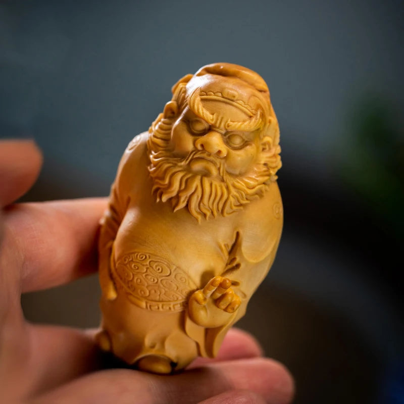 Small Leaf boxwood 7.5 cm 8.5 cm Chinese mythology traditional figure Sculpture Collection Zhong Kui