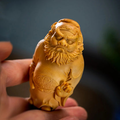 Small Leaf boxwood 7.5 cm 8.5 cm Chinese mythology traditional figure Sculpture Collection Zhong Kui