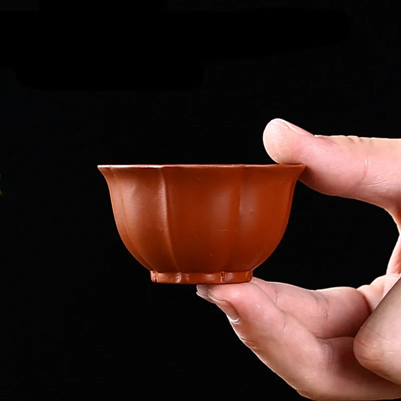 Small Lotus Tea Cup Set, Yixing Zisha Tea Cup, Kungfu Tea Set, Ceramic Master Cup, Single Teacup, Black, Red, 3Pcs Pack