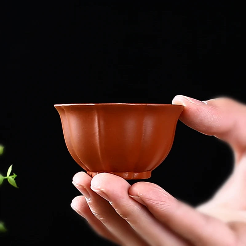 Small Lotus Tea Cup Set, Yixing Zisha Tea Cup, Kungfu Tea Set, Ceramic Master Cup, Single Teacup, Black, Red, 3Pcs Pack