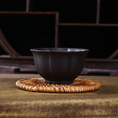 Small Lotus Tea Cup Set, Yixing Zisha Tea Cup, Kungfu Tea Set, Ceramic Master Cup, Single Teacup, Black, Red, 3Pcs Pack