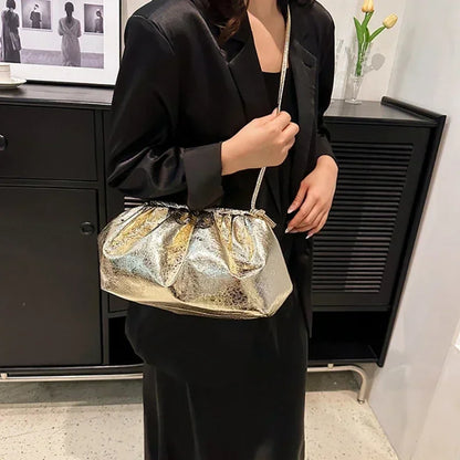 Small Luxury Design Women's Leather Silver Cloud Bag Female Gold Crossbody Bag Ladies Party Clutch Purse Female Handbags