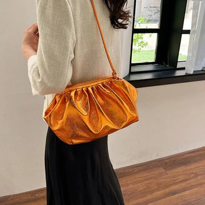 Small Luxury Design Women's Leather Silver Cloud Bag Female Gold Crossbody Bag Ladies Party Clutch Purse Female Handbags