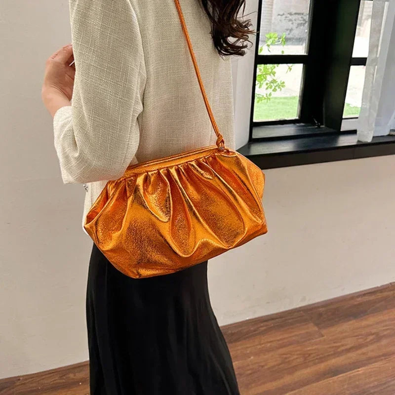 Small Luxury Design Women's Leather Silver Cloud Bag Female Gold Crossbody Bag Ladies Party Clutch Purse Female Handbags