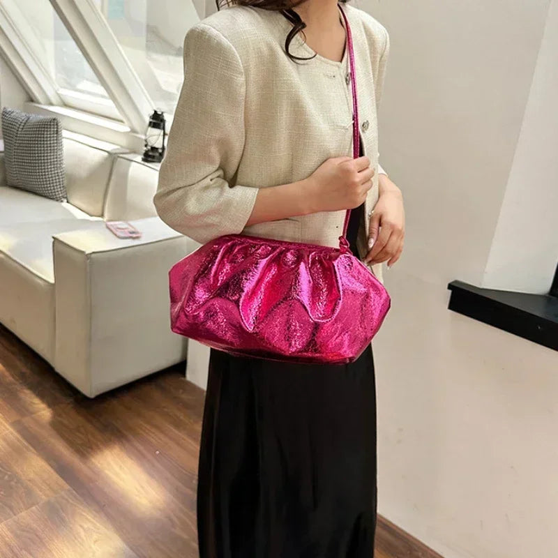 Small Luxury Design Women's Leather Silver Cloud Bag Female Gold Crossbody Bag Ladies Party Clutch Purse Female Handbags