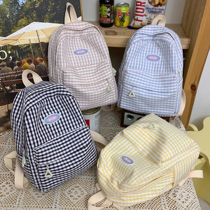 Small Plaid Girl College School Bag Casual New Simple Women Backpack Striped Book Packbags for Teenage Travel Rucksack