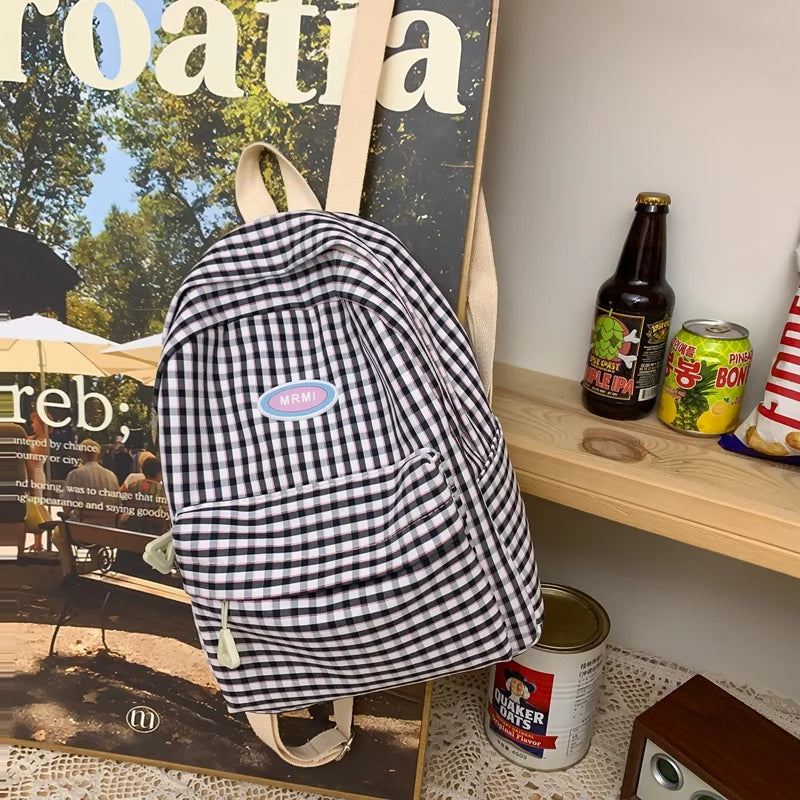 Small Plaid Girl College School Bag Casual New Simple Women Backpack Striped Book Packbags for Teenage Travel Rucksack