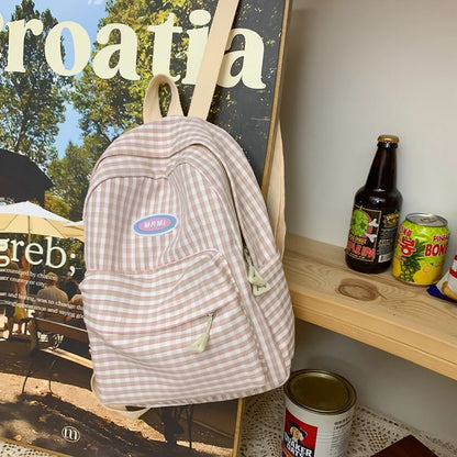 Small Plaid Girl College School Bag Casual New Simple Women Backpack Striped Book Packbags for Teenage Travel Rucksack