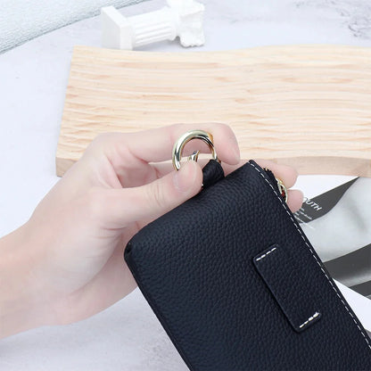 Small Pouch Genuine Leather Change Coin Purse Holder for with Keychain Ring Zipper Women's Wallet