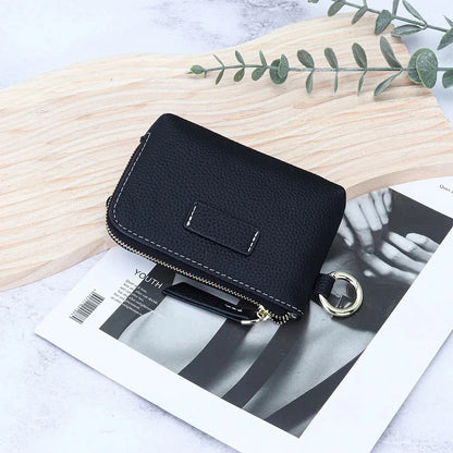 Small Pouch Genuine Leather Change Coin Purse Holder for with Keychain Ring Zipper Women's Wallet