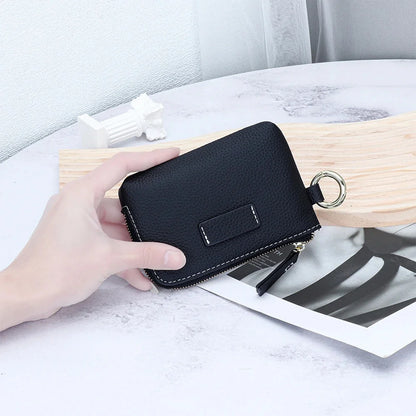 Small Pouch Genuine Leather Change Coin Purse Holder for with Keychain Ring Zipper Women's Wallet