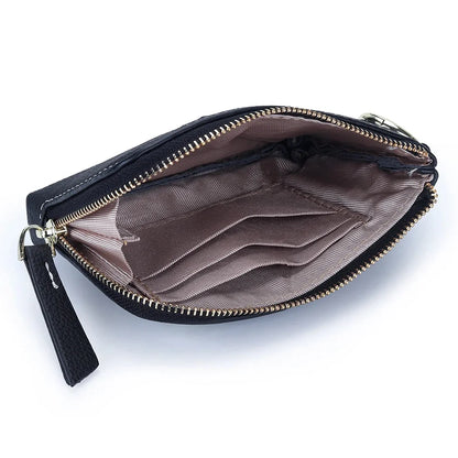Small Pouch Genuine Leather Change Coin Purse Holder for with Keychain Ring Zipper Women's Wallet