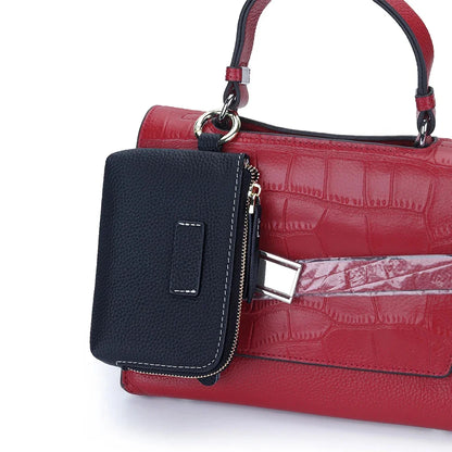 Small Pouch Genuine Leather Change Coin Purse Holder for with Keychain Ring Zipper Women's Wallet