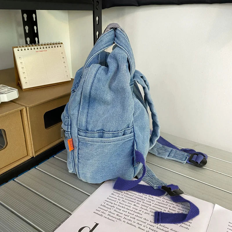 Small Simple Vintage Denim Backpack Young For Teenage Girls Student Canvas Women College Bags Casual Female Children's Bag 2022