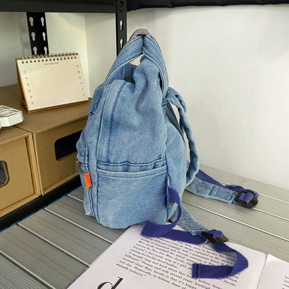 Small Simple Vintage Denim Backpack Young For Teenage Girls Student Canvas Women College Bags Casual Female Children's Bag 2022