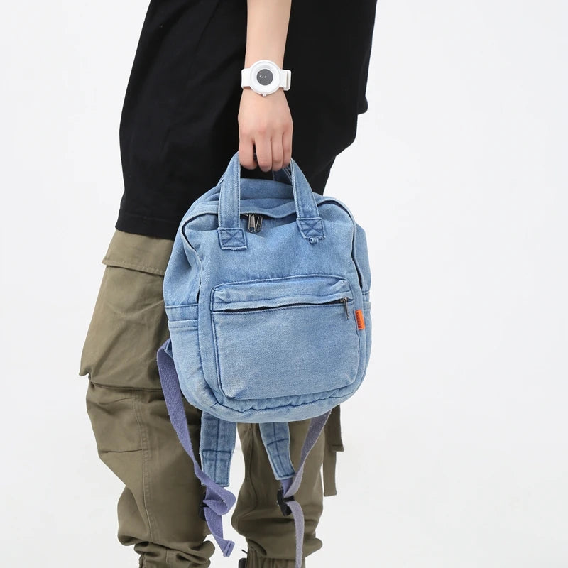 Small Simple Vintage Denim Backpack Young For Teenage Girls Student Canvas Women College Bags Casual Female Children's Bag 2022