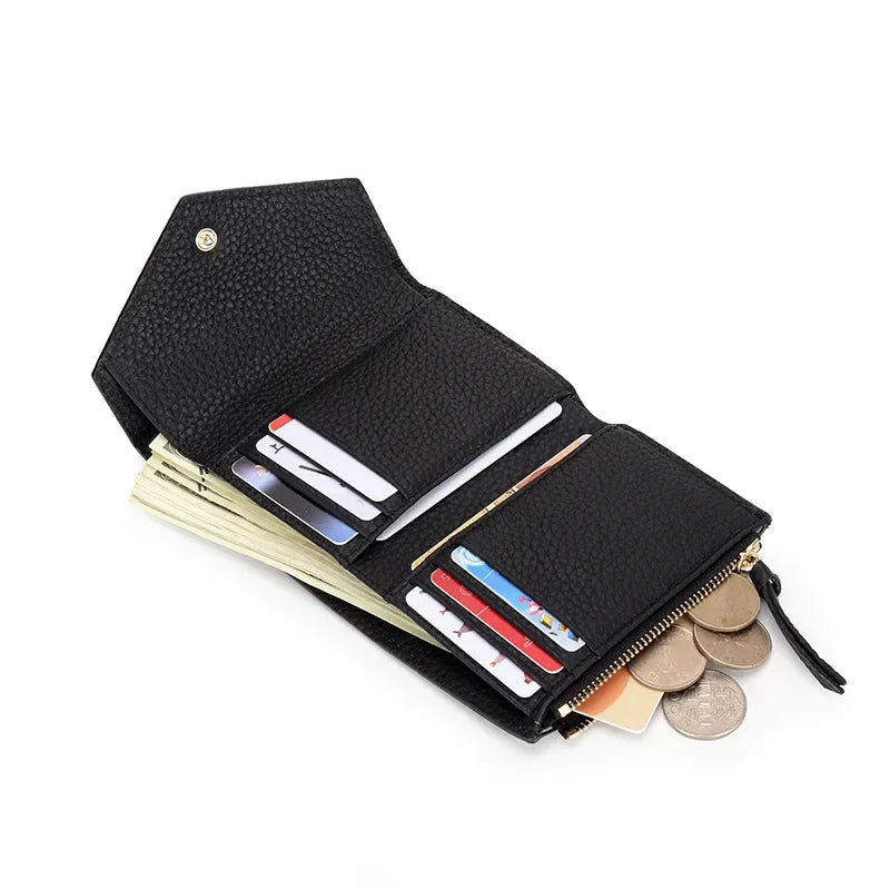 Small Wallet for Women Luxury Full Grain Cow Leather 3 Fold Compact Multifunction Fashion Brand Short Designer Women's Wallets