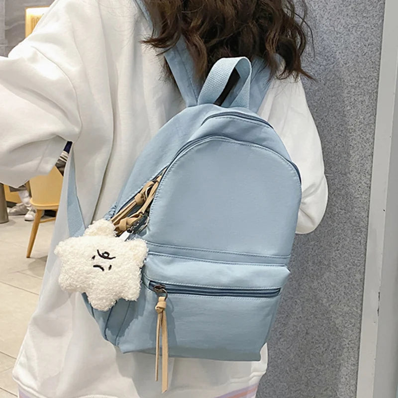Small Women Rucksack Female Waterproof Nylon School Backpack for Teenage Girls Solid Color Bookbag for Kids Mochila Kawaii Bag