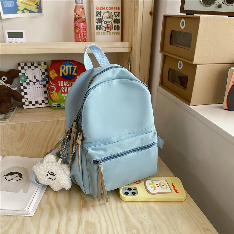 Small Women Rucksack Female Waterproof Nylon School Backpack for Teenage Girls Solid Color Bookbag for Kids Mochila Kawaii Bag