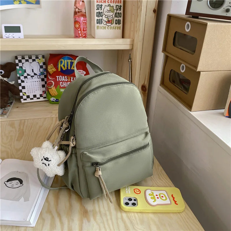 Small Women Rucksack Female Waterproof Nylon School Backpack for Teenage Girls Solid Color Bookbag for Kids Mochila Kawaii Bag