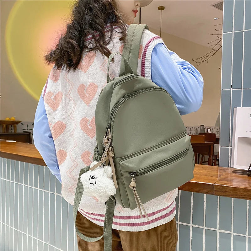 Small Women Rucksack Female Waterproof Nylon School Backpack for Teenage Girls Solid Color Bookbag for Kids Mochila Kawaii Bag