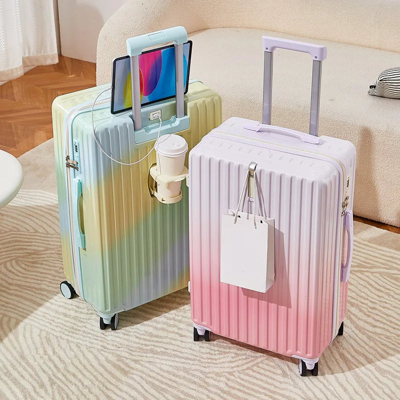 Small fresh gradient color suitcase, new women's 20 inch high aesthetic value trolley travel box, student 24 password box