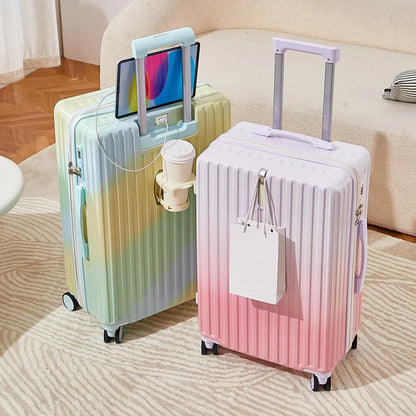 Small fresh gradient color suitcase, new women's 20 inch high aesthetic value trolley travel box, student 24 password box