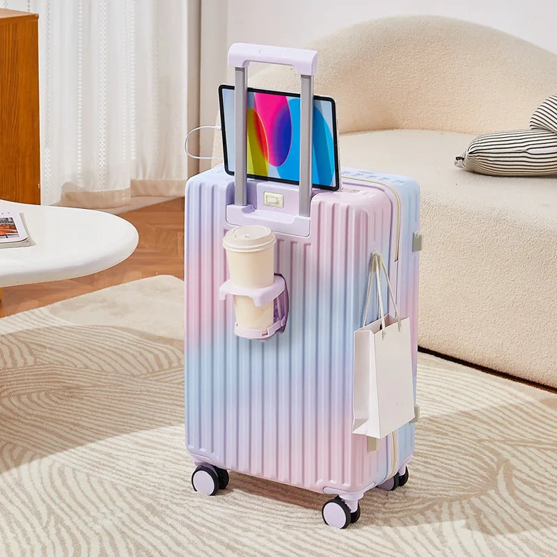Small fresh gradient color suitcase, new women's 20 inch high aesthetic value trolley travel box, student 24 password box