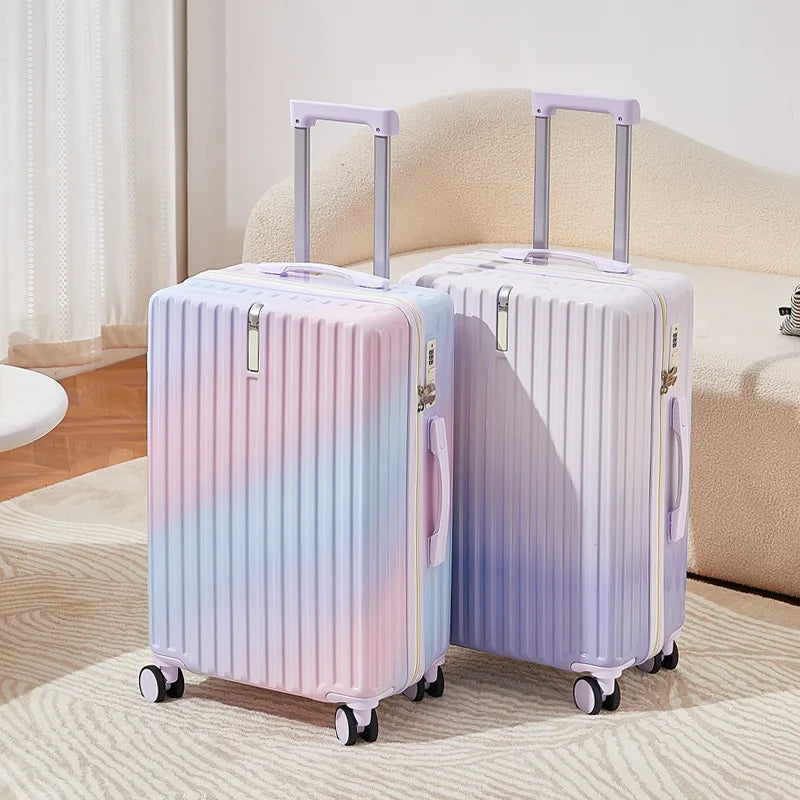 Small fresh gradient color suitcase, new women's 20 inch high aesthetic value trolley travel box, student 24 password box