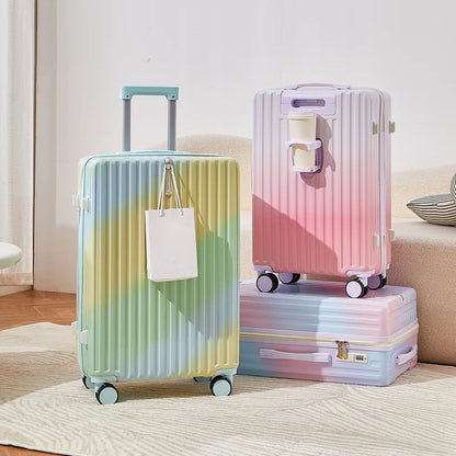 Small fresh gradient color suitcase, new women's 20 inch high aesthetic value trolley travel box, student 24 password box