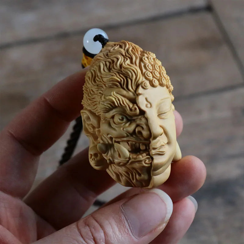 Small leaf boxwood carving craft Wenplay hand  piece solid wood plate  play pendant gift wooden Buddha  between a thought