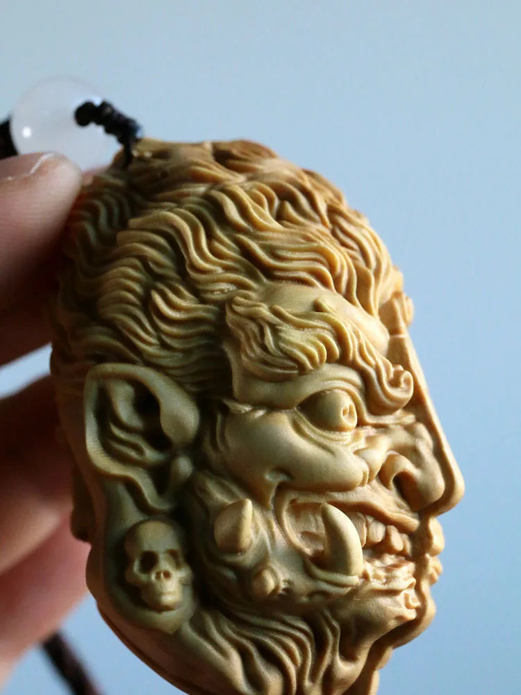 Small leaf boxwood carving craft Wenplay hand  piece solid wood plate  play pendant gift wooden Buddha  between a thought