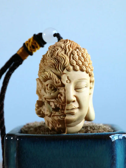 Small leaf boxwood carving craft Wenplay hand  piece solid wood plate  play pendant gift wooden Buddha  between a thought